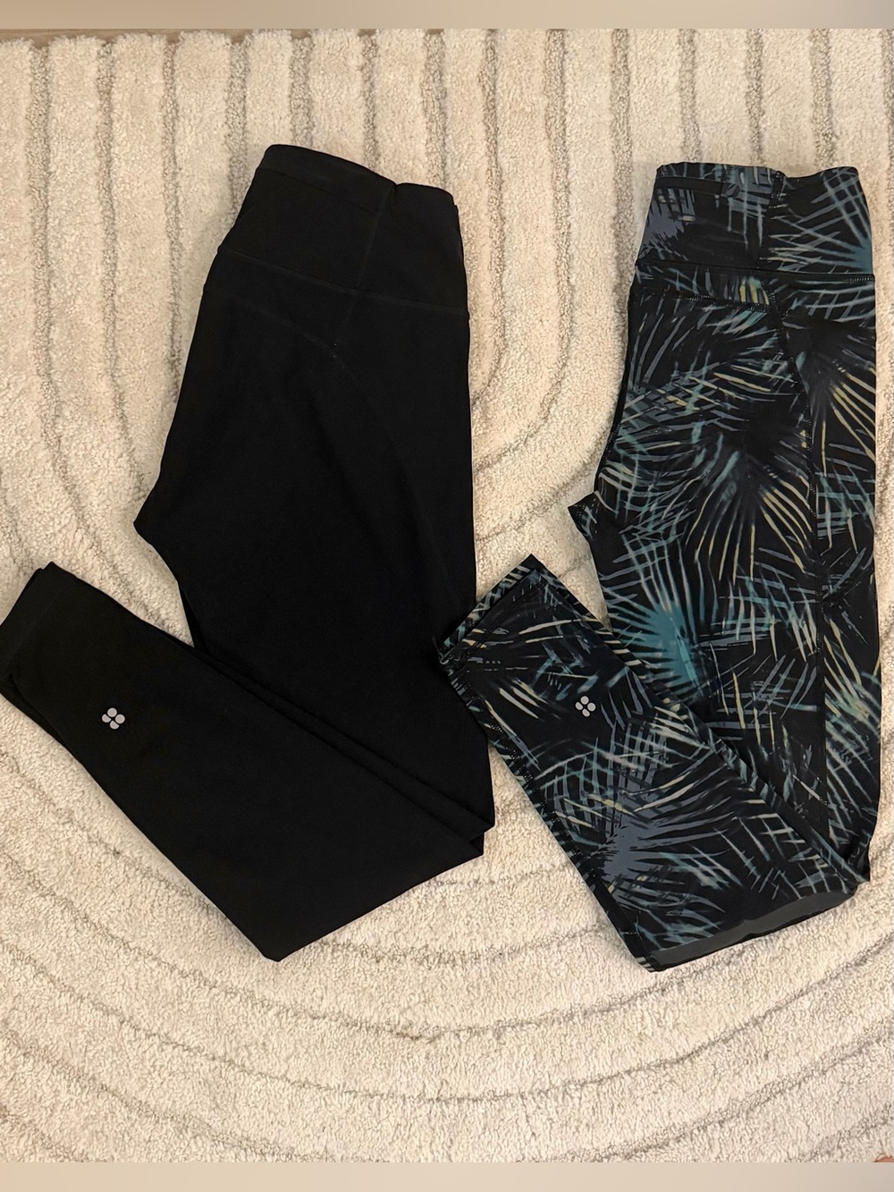 Sweaty Betty Black & Teal Palm-Print Leggings Duo